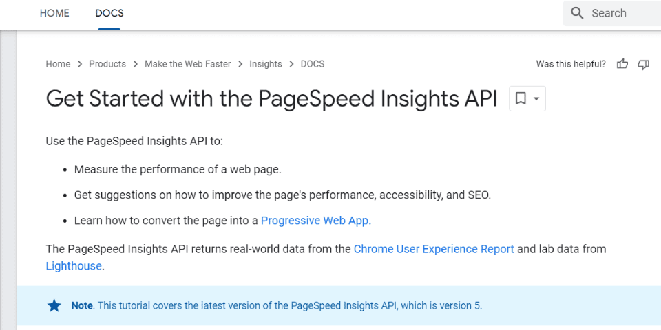 Google PageSpeed Insights API Extension